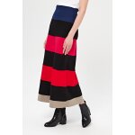 Jupe longue taille haute en laine et cachemire - noir et rouge