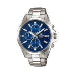 Montre  quartz en acier - chronographe - argent et bleu