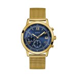 Montre  quartz en acier chronographe - dor et bleu