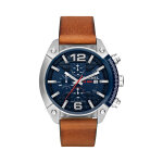 Montre à quartz en cuir - chronographe - marron et argenté Montre à quartz en cuir - chronographe - marron et argenté