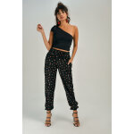 Pantalon casual en soie noir et kaki
