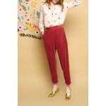 Pantalon droit en velours saleon rouge brique