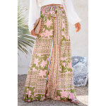 Pantalon palazzo fleuri rose et vert