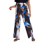 Pantalon palazzo taille haute noir et bleu