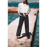 Pantalon wide legs en lin bleu nuit