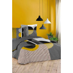 Parure de couette en coton 42 fils / cm sixties - gris et jaune
