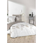 Parure de couette en coton 57 fils / cm² goyave - blanc et taupe Parure de couette en coton 57 fils / cm² goyave - blanc et taupe