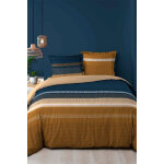 Parure de couette en coton 57 fils / cm massa - bleu marine et marron