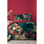 Parure de couette en coton 57 fils / cm place fauvette - emeraude et rouge carmin