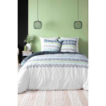 Parure de couette en coton biologique - 57 fils / cm² astrid - blanc, bleu et vert Parure de couette en coton biologique - 57 fils / cm² astrid - blanc, bleu et vert