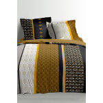 Parure de couette en percale de coton 78 fils / cm smarty - ocre et noir