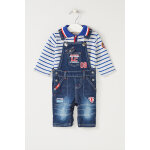 Polo et salopette en jean bleu marine
