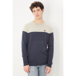 Pull bleu marine chin� et �cru