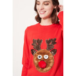 Pull de noël renne en fourrure synthétique Pull de noël renne en fourrure synthétique