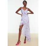 Robe asymtrique mauve et vert
