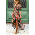 Robe chemise kaki et corail