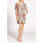 Robe chemise en lin marron fonc� et turquoise