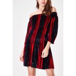 Robe effet velours rouge et bleu marine