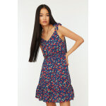 Robe fleurie indigo et rouge