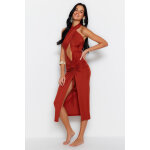Robe fourreau rouge brique