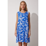 Robe en lin bleu et blanc