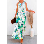 Robe longue ecru et turquoise