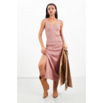 Robe longue en laine rose