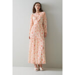 Robe longue en soie florence crme et rose