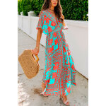 Robe longue turquoise et orange