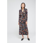Robe midi portefeuille fleurie noir et orange