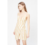 Robe portefeuille raye en lin blanc et orange fonc