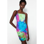 Robe portefeuille tie and dye fuchsia et bleu clair