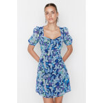 Robe trap�ze bleu marine et ciel