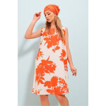 Robe trapze en lin orange et blanc