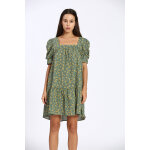 Robe trap�ze vert clair et moutarde