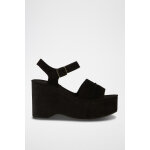 Sandales compens�es en nubuck noir