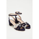 Sandales  talons en cuir de chvre nubuck et cuir d'agneau nubuck elvita - bleu marine et argent - ...