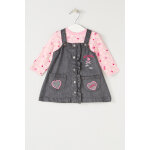 T - shirt et robe - salopette en jean rose et gris foncé T - shirt et robe - salopette en jean rose et gris foncé