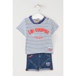 T - shirt et short en jean blanc et bleu marine - lee cooper T - shirt et short en jean blanc et bleu marine - lee cooper