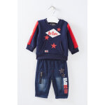 Sweat et pantalon bleu marine et rouge