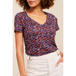 Top en lin violet et noir - one step femme Top en lin violet et noir - one step femme