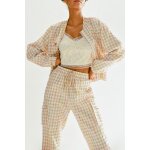 Veste � carreaux ecru et jaune