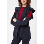 Veste en laine vierge et soie bleu marine et gris