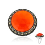 Bague en argent et agate rouge