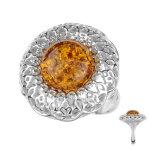 Bague en argent et ambre baltique couleur cognac (dagen)