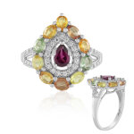 Bague en argent et grenat rhodolite