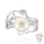 Bague en argent et perle blanche de culture d'eau douce (tpc)
