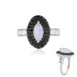 Bague en argent et pierre de lune arc - en - ciel