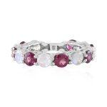 Bague en argent et pierre de lune arc - en - ciel