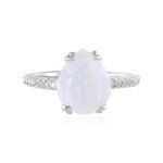 Bague en argent et pierre de lune arc - en - ciel